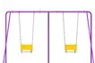 Качели двойные на металлических стойках с сиденьями со спинкой вид сзади