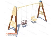 Качели деревянные «Крепость» с сиденьем со спинкой и люлькой