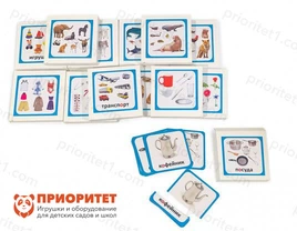 Комплект карточек Монтессори «Чтение с классификацией» (голубая серия)