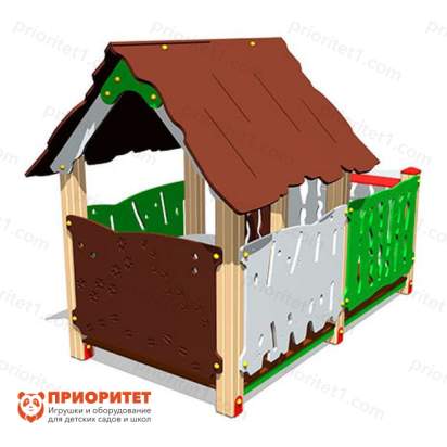 Детский игровой домик Хижина с оградой для детской площадки сзади