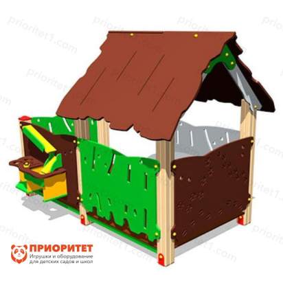 Детский игровой домик Хижина с кухней для детской площадки сзади