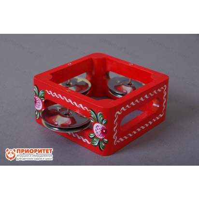 Тамбурин (бубен) из массива березы с росписью, D - 10 см. Мастерская Сереброва, РЗ-ТБ-07 2