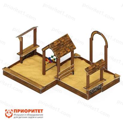 Песочный дворик двойной большой Домик с навесом (коричневый) для детской площадки 4