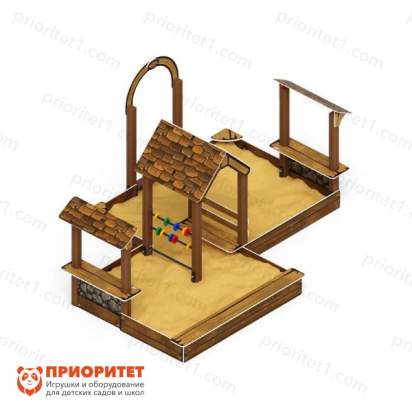 Песочный дворик двойной большой Домик с навесом (коричневый) для детской площадки 5
