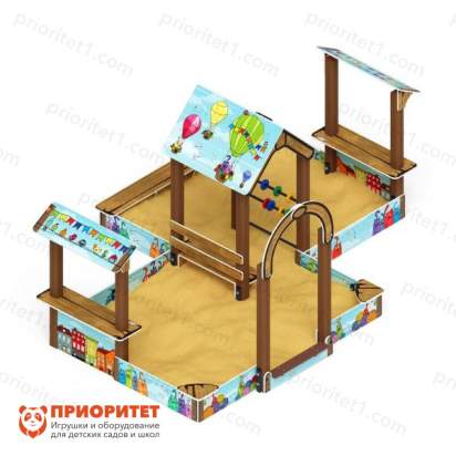 Песочный дворик двойной большой Домик с навесом (Коты) для детской площадки