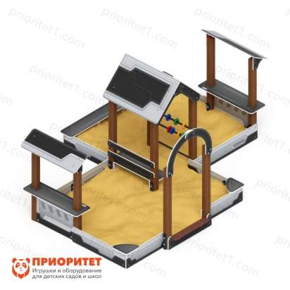 Песочный дворик двойной большой Домик с навесом (Техно) для детской площадки