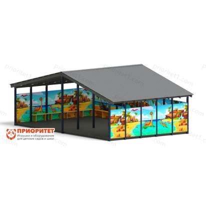 Теневой навес «Дино» №2 для детского сада сбоку