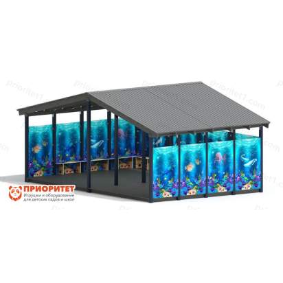 Теневой навес «Морской» №1 для детского сада сбоку