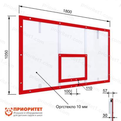 Щит баскетбольный игровой на раме (оргстекло), цвет разметки красный размеры