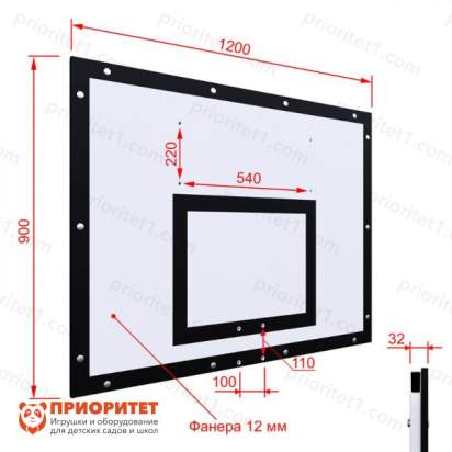 Щит баскетбольный тренировочный на раме (фанера), цвет разметки черный размеры