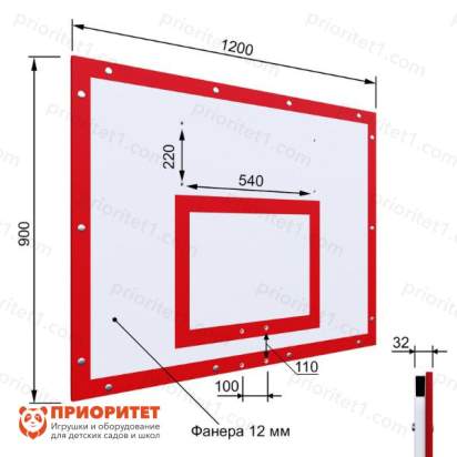 Щит баскетбольный тренировочный на раме (фанера), цвет разметки красный размеры