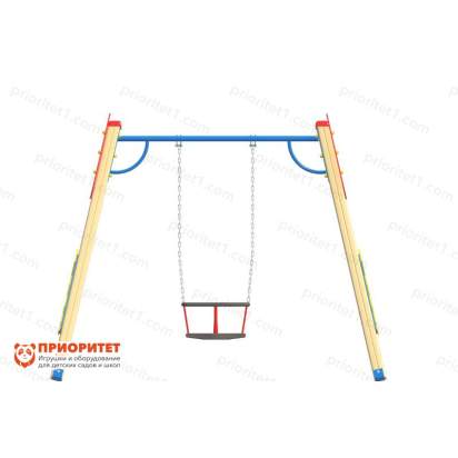 Качели деревянные «Звездочет» с сиденьем-люлькой вид сзади