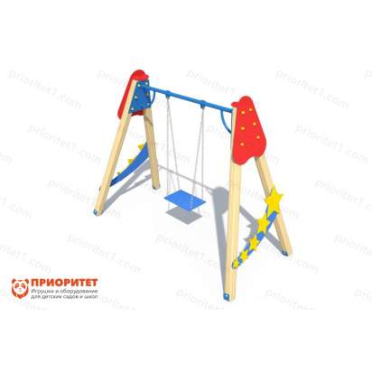 Качели деревянные «Звездочет» с сиденьем без спинки общий вид