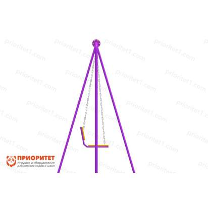 Качели двойные на металлических стойках с сиденьями со спинкой вид сбоку