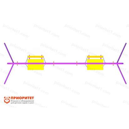 Качели двойные на металлических стойках с сиденьями со спинкой вид снизу