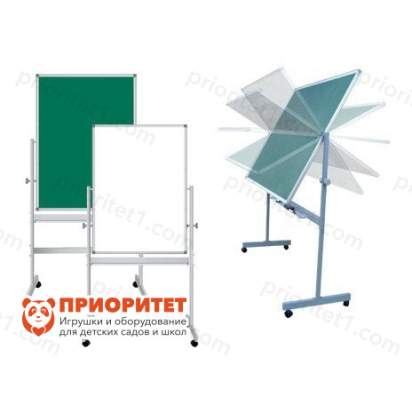 Поворотная магнитная эмалированная школьная доска 750х1000 комбинированная (мел маркер) 2