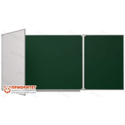Трёхэлементная магнитная эмалированная школьная доска 3000х1000 комбинированная (мел маркер)_1