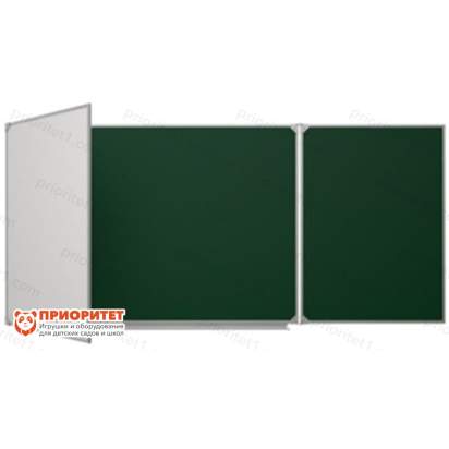 Трёхэлементная магнитная полимерная школьная доска 2400х1000 комбинированная (мел маркер)_1
