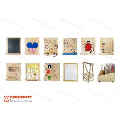 Набор тактильно-развивающих панелей «Счастливое детство» (10 панелей + напольное основание и система хранения)_1
