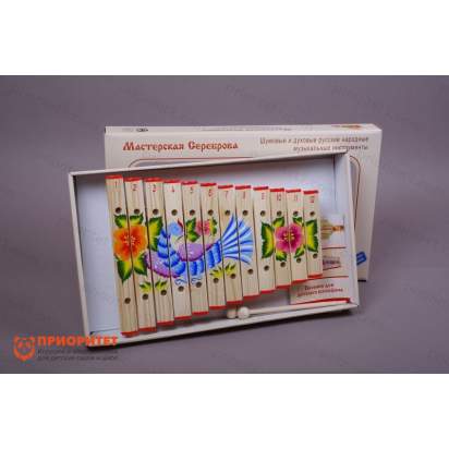 Ксилофон диатонический Ля мажор (12 пластин, на низком резонаторе) с росписью 1_1