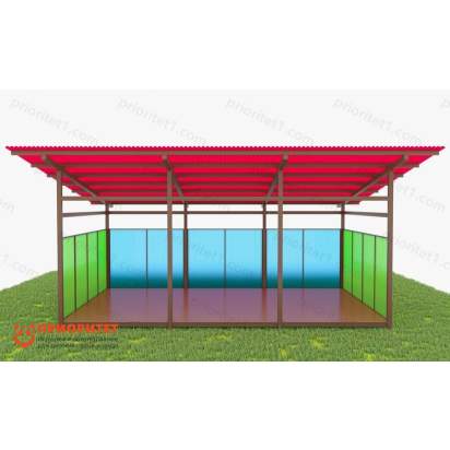 Теневой навес с цинковым напылением и акриловыми панелями ТН01 400х400 см (3)_1