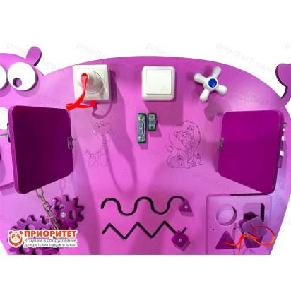 Бизиборд «Сиреневый бегемот» с кнопкой